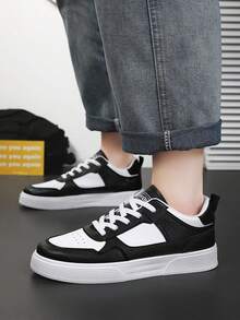 Men's Minimalist White Lace-Up Skate Shoes, Fashion Versatile Daily Commute Walking Casual Sports Sneakers For Couples Summer - màu đen - Xem 3