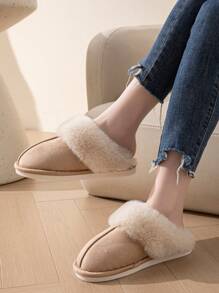 Women's New Simple Fashion Solid Color Home Slippers, Flat Anti-Skid Unisex Imitation Rabbit Fur Men's And Women's Slippers