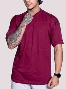 Kit Of 5 Men's Oversized T-Shirts, Plain, Cotton Fabric, High Neck, Many Colors