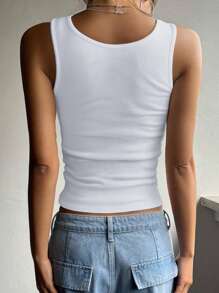 1pc Plain Ribbed Casual Comfortable Minimalist Regular Loose Racerback Tank Top
