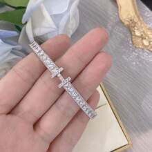 1 Stück INS Stil Luxus kubischer Zirkonia geometrischer offener Armreif, Modeschmuck für Frauen für den täglichen, lässigen, eleganten Gebrauch, Geschenk für Mutter, Valentinstag, Party