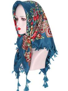 1pc Women's Traditional Print Headscarf Shawl, Versatile Warm Dust-Proof Face Cover Scarf, Women Everyday Head Wrap For Dress - Multicolor - View 13