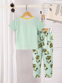 BrownBark 4 Sets, 8 pièces - Ensemble de pyjama décontracté d'été pour jeune garçon avec imprimés de dinosaures, de requins, de pelleteuses. Top à manches courtes et pantalon. Tenue d'intérieur d'été confortable pour garçons