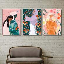 3pcs Modern Abstract Colorful And Vibrant Women's Flower Wall Arts Canvas Posters, High-Definition Printing Optional Frame, Home Decoration Hanging Painting For Living Room, Bedroom, Dining Room ,Wall Art With Frame - Multicolor - View 3