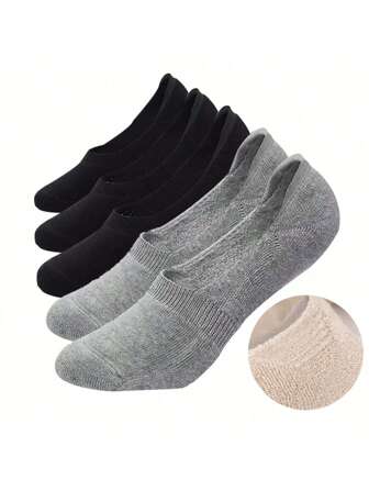 5pairs Women's Thick Cushion Low-Cut Non-Slip Boat Socks, No Show Socks In 2 Light Grey And 3 Black, Perfect For Sports And Casual Wear