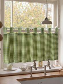 1 pieza Cortina de café con patrón de cuadros y ojal para varilla, cortina de café para decoración de ventanas pequeñas y habitación del hogar - Multicolor - Ver 1