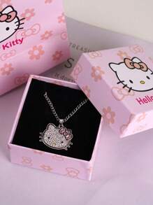 Sanrio Sanrio Hello Kitty Cartoon Cute Girl's Necklace, KT Cat Pendant With Diamond Collarbone Chain, Gift Box Packaging, Suitable As Birthday Gift, Valentine's Gift