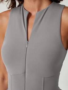 NcmRyu 1 Set Women's Fashionable Seamless Elastic Golf Sport Jumpsuit With Built-In Pockets - Light Grey - View 5