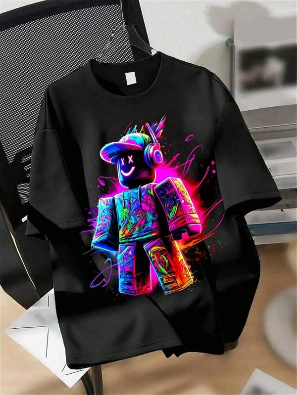 Tween Boys Cartoon Graphic Print Short Sleeve T-Shirt