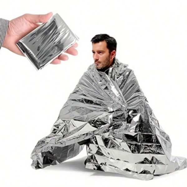 82.68*62.99inOutdoor Emergency Survival Blanket, Waterproof First Aid Sliver Rescue Curtain, Insulation Foil Thermal Military Blanket, Windproof Lifesaving Keep Warm Sunshade Kit For Camping Hiking