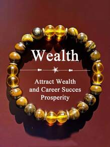 1 Stück Armband zum Anziehen von Reichtum, 8mm Citrin & Tiger Eye Armband für Wohlstand & Gedeihen, Glück, Erfolg Meditation Schmuck für Männer und Frauen