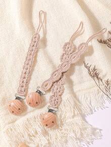 3Pcs/Pack Pacifier Holders With Elastic Band | Baby Pacifier Chain Clips |Universal Holder Soother Clips With Beechwood Clasp For Baby Teething Toys Teethers | Ideal Baby Gift For Boy For Girl - Multicolor - View 5