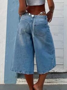 破洞街头风宽松牛仔百慕大短裤 - 淺色水洗藍 - 查看 2