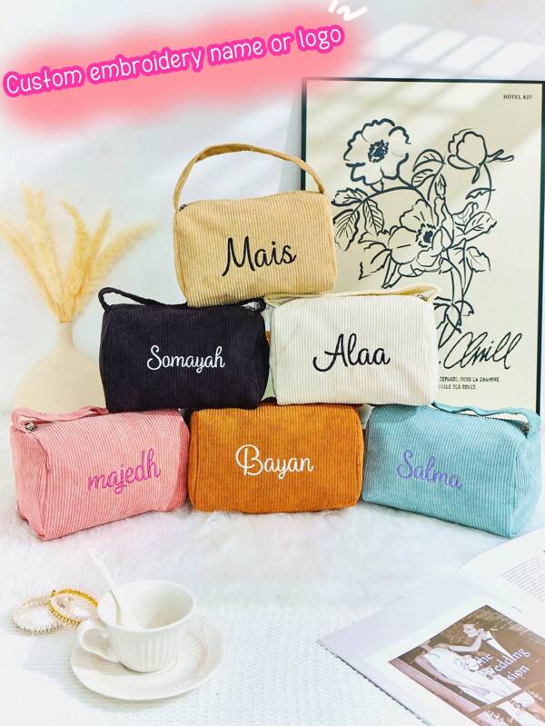 Embroidered Name Makeup Bag, Personalized Embroider Cosmetic Bag, Seersucker Makeup Bag, Makeup Bag Customization, Sanitary Napkin Storage Bag, Travel Makeup Bag, Personalized Storage Bag,School Supplies,Back To School,School Gift,For Office,For School,For Classroom,For Teacher Gifts,For University,For Colleague,For Dorm Rooms,For Teacher,For Boys And Girls,For Teenagers,Junior High School Students,Middle School Students,High School Senior High School Students,College Students,University Students,Freshman,Sophomore,Underclassmen