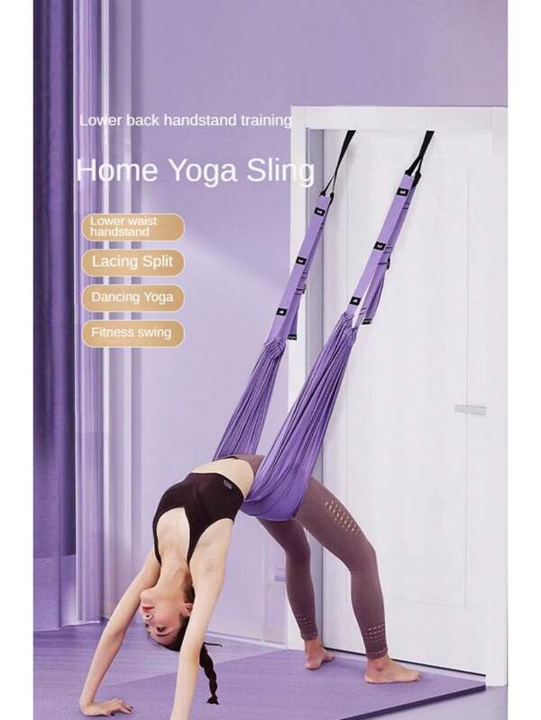 1 pièce Sangle d'étirement de yoga, ceinture de fitness pour la taille, le dos et les jambes, entraîneur auxiliaire de flexion du dos avec ancrage de porte, hauteur réglable pour le yoga aérien, avec une ceinture de traction de cheval pour l'entrejambe, équipement d'exercices anti-gravité par inversion. Hammock porte extensibilité entraîneur en polyester rose haute résistance et large. Étireur de yoga, ceinture d'inversion de flexion du dos, équipement d'exercice d'étirement pour la danse, le ballet, la gymnastique, le Pilates et le fitness