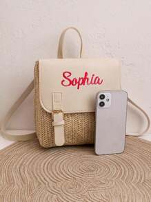 Haftowany plecak z nadrukiem. Letni, nowy plecak o dużej pojemności, prosta i lekka torba pleciona. Świetny prezent dla mamy na Dzień Matki, idealny na letnie wakacje, spacery po plaży i zakupy na wyspie.