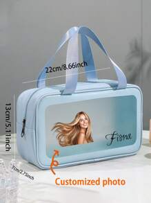 1pc Personalized Customized Name, Picture, Logo Unisex Toiletry Bag, Travel Accessories, Cosmetic Organizer Bag, Beach Bag, Birthday Gift, Bridesmaid Gift, Proposal, Her Birthday Gift, Wedding Gift, Convenient Shoulder Bag For Girlfriend, Family, Friend, Kids, Anniversary, Pink Girl, Christmas, Holiday, School, Outdoor/Picnic/Travel/Hiking/Sports/Climbing