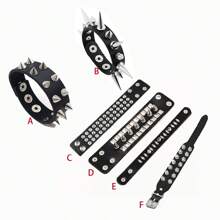 1 pieza Brazalete de PU con calavera y remaches de estilo punk, brazalete unisex gótico exagerado con remaches, brazalete de pareja de estilo rock, versátil para el uso diario de moda vintage