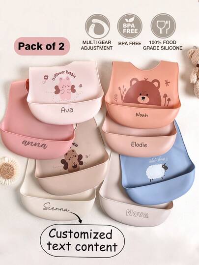 1/2pcs Silicone Baby Bibs, Customized Infant Bibs With Rabbit, Bee, Bear, Sheep Patterns, Soft Adjustable Waterproof Anti-Dirty Anti-Leakage Bibs, Personalized Gifts For Baby Boys And Girls, All Seasons