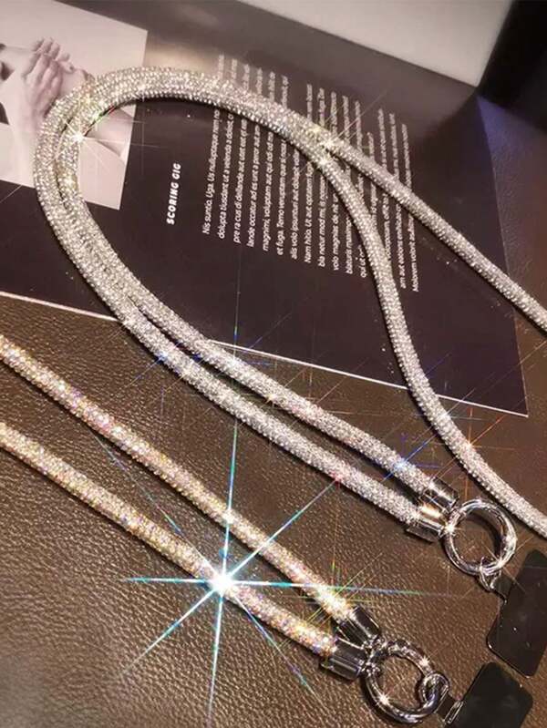 Premium Luxury Fully Rhinestone Diagonal Chain Bracelet Lanyard, Multi-Functional Fashionable Versatile Diagonal Strap Used As Both Phone Lanyard And Wrist Strap, Sturdy Anti-Drop Holder With Metal Clip