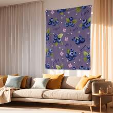 Blueberry Fruit Pattern Purple Tapestry Room Decoration Wall Decor Blanket Wall Hanging Decorative Throw Blanket For Home Accent Stylish Art Piece Vibrant Design Unique Fabric For Room Decor - Multicolor - View 8