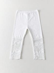 Conjunto de 4/3/2/1 Peças Leggings Capri com Renda para Meninas, Cor Sólida/Contraste, Leve, Meia-Calça Casual 3/4, Fofo & Moderno, Estilo Princesa, Adequado para Uso Diário, Meia-Calça Macia & Confortável, Adequado para Estudantes Combinarem com Tops, Saias, Temporada de Volta às Aulas - Multicolorido - Visão 11