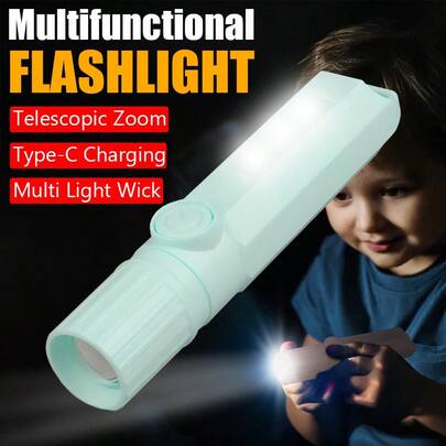 1pc Multi-Function Retractable Mini LED Flashlight, Outdoor Bright Long Range USB Charging Plastic Torch