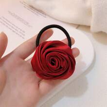 4pcs Elegant Rose Satin Hair Scrunchies, Minimalist Charming Sweet Vintage High-End Floral Print Ponytail Holders, Suitable For Daily Commute, Party, Outfit Matching, Bohemian, Polyester Fiber,Hair Accessories,Hair Elastics,Hair Ties,Hair Rope