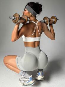 High Waist Slimming & Lifting Tight Shorts, Hidden Pleated Shaping Pants, Light Gray - Light Grey - View 4