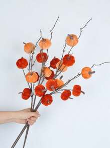 1 pieza/4 piezas/6 piezas Ramas artificiales de calabaza con tallos largos para decoración central en florero durante el Festival de la Cosecha de Otoño y Acción de Gracias, decoración de otoño, decoración del hogar de otoño, decoración de Halloween, decoración de habitaciones, plantas falsas, decoración de cocina