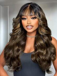 13x4 Pre-Cut Full Lace Front Ombre Fluffy Natural Wave Bangs Layered Wig, Pre-Cut Pre-Bleached Pre-Plucked Magic Ear Tab Unice Wig
