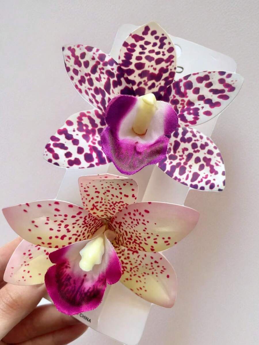 2个波西米亚风大花朵发夹，豹纹设计侧夹，夏季夏威夷花朵发夹，度假海滩派对发饰，女士发卡，时尚发饰，胸针配饰，帽子配饰，女士时尚配饰，户外发饰，校园用品，大学，女士度假装扮，发夹 - 彩色 - 查看 1