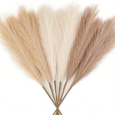 10pcs Artificial Pampas Grass Stems, Realistic Fluffy Feather-Like Decor, Soft And Elegant Home Accents, Suitable For Vase Arrangements, Modern Boho Style, Applicable For Living Room, Bedroom Or Dining Room, Mother's Day Gift