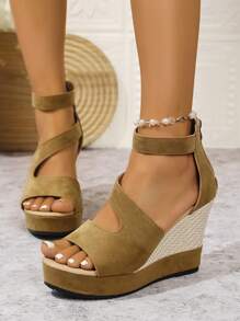 European & American Style Elegant Patchwork Platform High Heel Sandals, Fashionable Peep-Toe Wedge Heel Summer Dress Shoes For Women