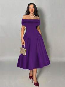 Women's Elegant Party, Date, Wedding, Formal Dinner Ruffle Off Shoulder Summer Solid Color Gala Maxi Dress