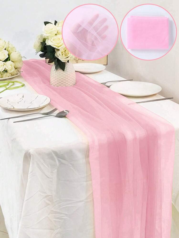 1pc 2m/3m/5m Long Pink Gauze Curtain Multi-Purpose Party Background Yarn, Home Decoration ,Wedding Birthday Gender Reveal Holiday Activities Party Room Table Decoration Photography Background DIY Decoration, Indoor Outdoor Staircase Chair Back Decor, Christmas Party Room Table Decoration Table Cover Table Runner, Christmas Tree Decoration, Equally Suitable For Pairing With Metal Arch Brackets,Christmas