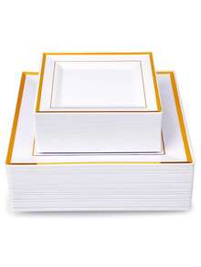 25 件 6.7 英寸/9.5 英寸黑白方形餐盘，高档优雅的餐盘，适用于盛放水果、沙拉和餐桌装饰，可重复使用且易于清洁。非常适合婚礼、生日派对和家庭聚会