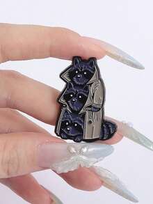 1pc Cute Raccoon Badge, 3 Raccoons Stacked On Coat, Funny Animal Brooch, Gift For Friend - Multicolor - View 5