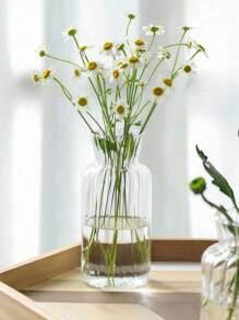 1 pièce Vase en verre rayé rétro, vase à fleurs en verre transparent simple avec décoration de bouton de fleur. Ornement de vase d'arrangement floral pour décoration de bureau à domicile, décoration de chambre, décoration de salle de bain, décoration de mariage, décoration de salon