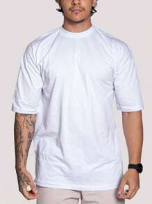 Kit Of 5 Men's Oversized T-Shirts, Plain, Cotton Fabric, High Neck, Many Colors