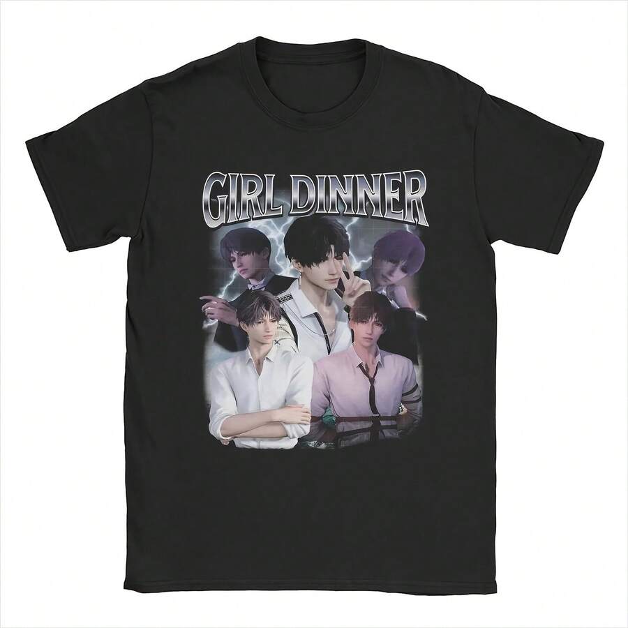 180g Pure Cotton Rafayel Love And Deepspace Girl Dinner T-Shirt For Men Otome Game Anime Cool Cotton Tee Shirt Short Sleeve T Shirt Adult Merch - màu đen - Xem 1