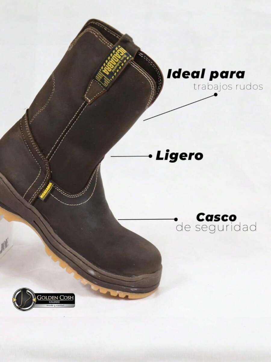 PAR Liso Básico Lazo BOTA DE SEGURIDAD TIPO ROPER PARA SOLDADOR DIELECTRICA CON CASCO Y SUELA COSIDA Exterior Todo el año - Café - Ver 1