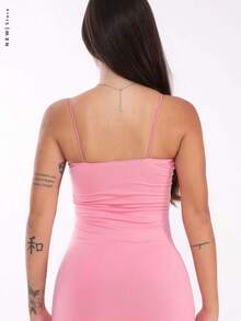 Vestido Longo c/ Fenda e Alça Fina - Rosa Bebê - Visão 4