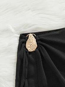 Miturn Conjunto de falda y vestido de playa con abertura lateral y decoración metálica, para vacaciones de verano - Negro - Ver 4