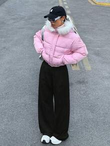 女士抽绳腰直筒宽松休闲裤