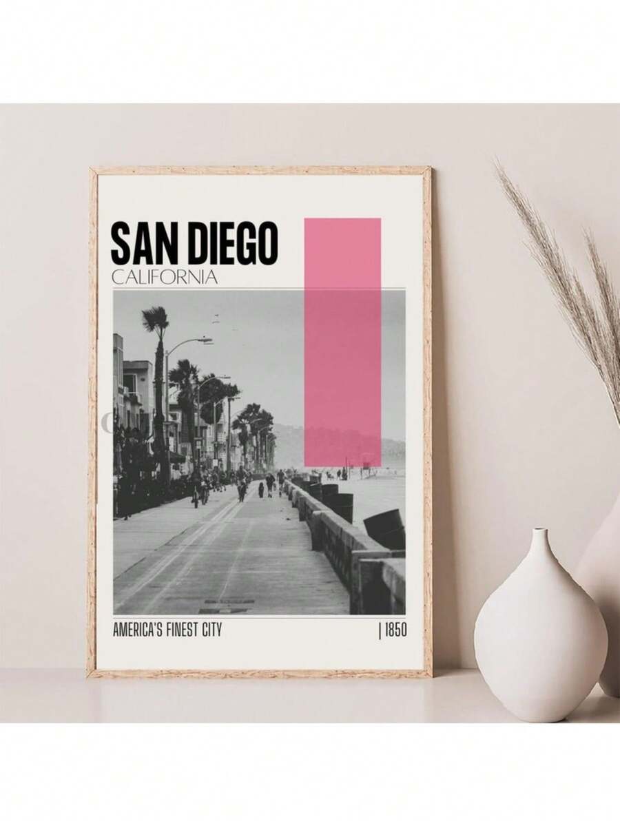 Mid Century Modern San Diego California Travel Poster, Retro Wall Art ...