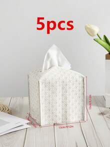 1pc/2pcs/5pcs White Woven Rattan Textured Creative Cone Shaped Tissue Box, PU Leather Upright Square Tissue Paper Storage Bag, Suitable For Bedroom, Living Room, Bathroom, Restaurant, Hotel Lobby, Office Desk, 13*13*13cm - White - View 10