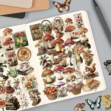 50张透明贴纸，复古蘑菇贴纸，蘑菇装饰贴纸，植物贴纸，卡通贴纸，防水乙烯基贴纸，适用于笔记本电脑、滑板、水瓶、笔记本、学习用品等，返校季必备 - 彩色 - 查看 5