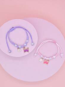 Set de 2 pulseras de la amistad tejidas ajustables con colgante de mariposa y flor, regalo para la mejor amiga