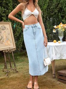 Mobula Sound Middle East Sexy Music Festival Versatile Casual Holiday Fashion Spring/Summer Cute Denim Casual Women Denim Skirt - Blue - View 4
